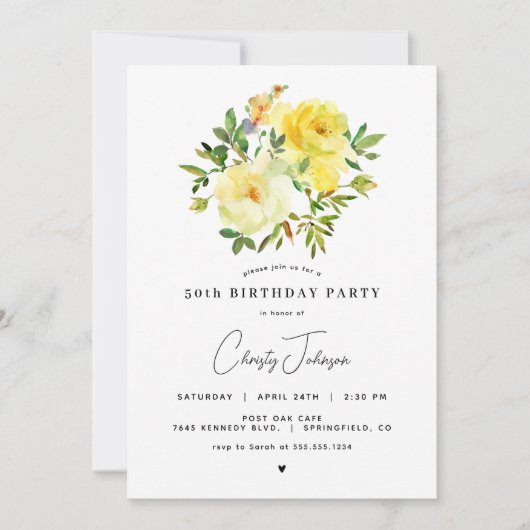 Yellow Rose Birthday Party Invitation Kaart (Voorkant)