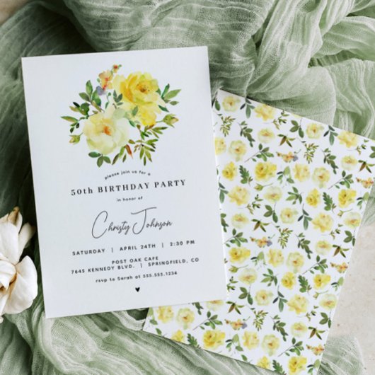 Yellow Rose Birthday Party Invitation Kaart