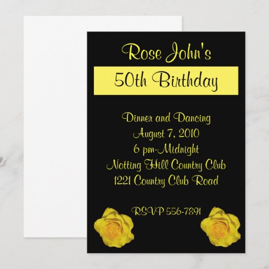 Yellow Rose Birthday Uitnodiging (Voorkant / Achterkant)