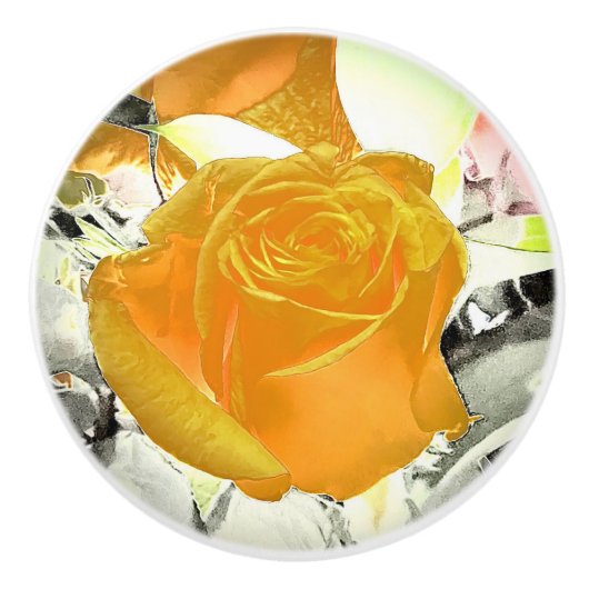 Yellow Rose Burst Keramische Knop (Voorkant)