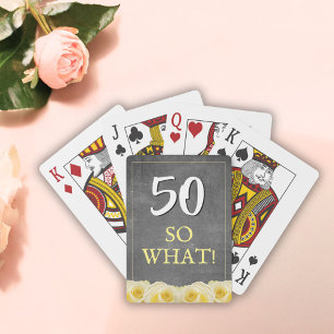 Yellow Rose Chalkboard Funny 50th Birthday Pokerkaarten
