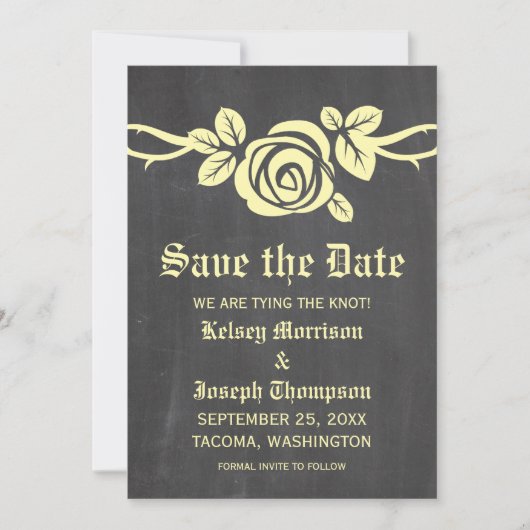 Yellow Rose Chalkboard Save the Date Invite (Voorkant)