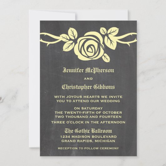 Yellow Rose Chalkboard Wedding Invite Kaart (Voorkant)