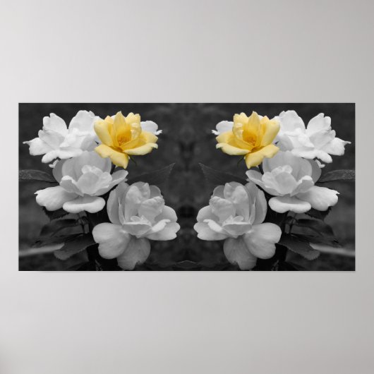 Yellow Rose Cluster Partial Color Mirror Abstract Poster (Voorkant)
