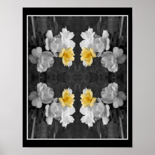 Yellow Rose Cluster Partial Color Mirror Abstract Poster