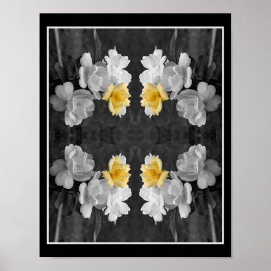 Yellow Rose Cluster Partial Color Mirror Abstract Poster (Voorkant)