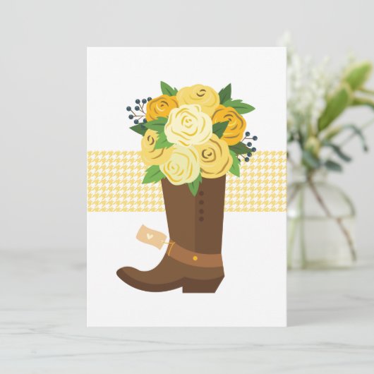 Yellow Rose Cowboy Boot Feestdagenkaart (Staand voorkant)