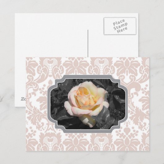 Yellow Rose Damask Notecard Briefkaart (Voorkant / Achterkant)