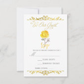 Yellow Rose & Elegant Gold Party Event RSVP Beantw (Voorkant)