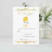 Yellow Rose & Elegant Gold Party Event RSVP Beantw (Staand voorkant)