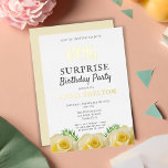 Yellow Rose Floral 60th Surprise Birthday Party Folie Uitnodiging<br><div class="desc">Gele Rose Gold Foil Floral 60th Surprise Birthday Party Invitation for her. Verjaardaguitnodiging met prachtige gele rozen en tropische bladeren. De leeftijd en de naam zijn gouden folie - je kunt het veranderen in zilveren folie en roos gouden folie. Ideaal voor een vrouw die haar zestigste verjaardag viert. Uitnodigen voor...</div>