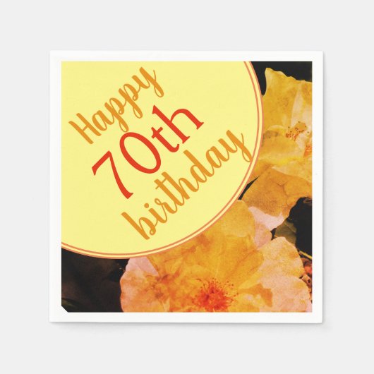 Yellow Rose Floral 70e verjaardag Party Servet (Voorkant)