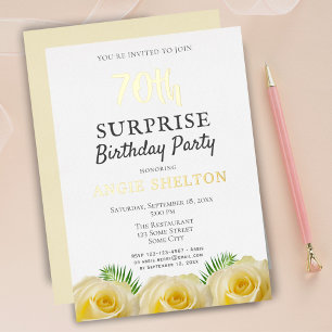 Yellow Rose Floral 70th Surprise Birthday Party Folie Uitnodiging
