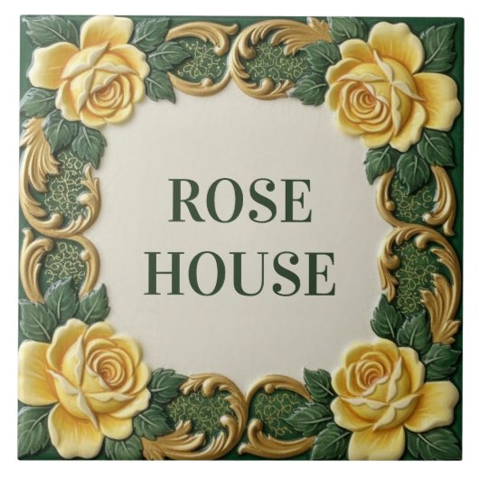 Yellow Rose Floral Custom House Name Sign Plaque Tegeltje (Voorkant)
