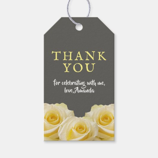 Yellow Rose Floral Verjaardag Dank u Foto Cadeaulabel (Voorkant)