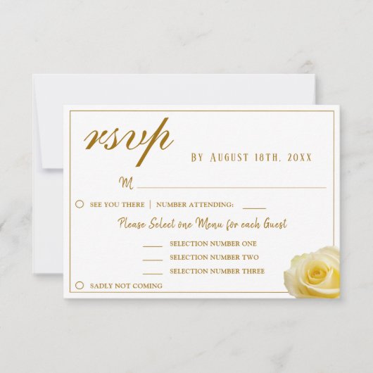 Yellow Rose Floral Wedding Menu Keuze RSVP-kaart (Voorkant)