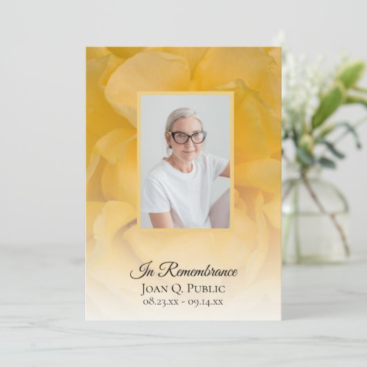 Yellow Rose Flower begrafenisdienst Programmakaart (Staand voorkant)