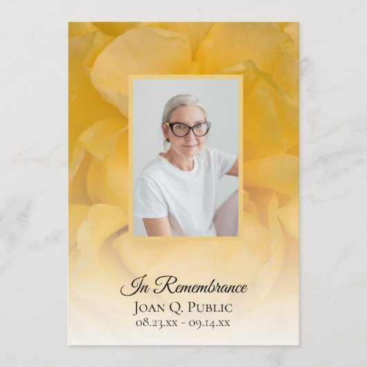 Yellow Rose Flower begrafenisdienst Programmakaart (Voorkant)
