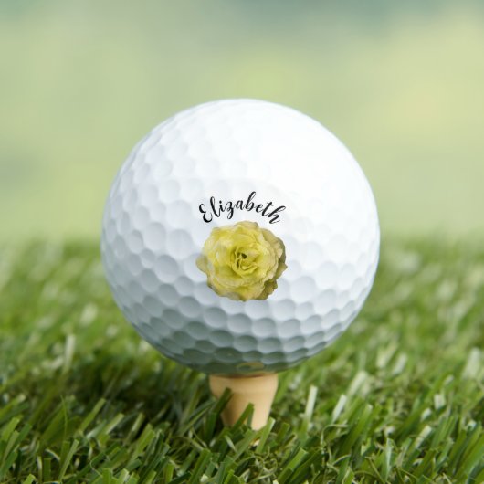 Yellow Rose Flower Custom Name Dames Golfballen (Insitu Shirt)
