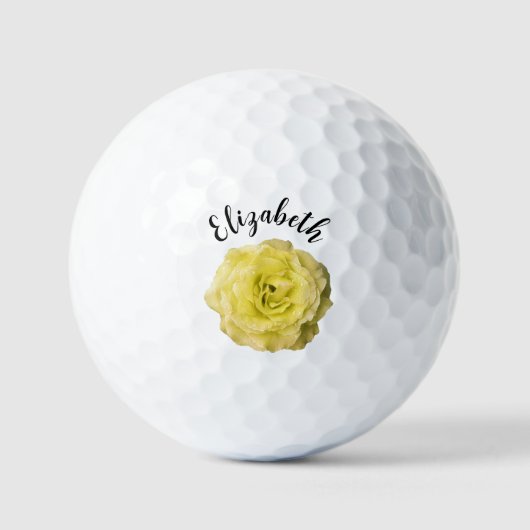  Yellow Rose Flower Custom Name Dames Golfballen (Voorkant)