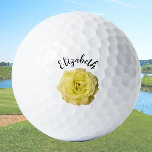  Yellow Rose Flower Custom Name Dames Golfballen