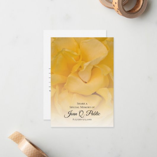 Yellow Rose Flower Deel Een Geheugen Begrafenis Notitiekaartje (Voorkant / Achterkant in situ)