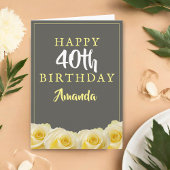 Yellow Rose Flower Floral 40th Birthday Card Kaart
