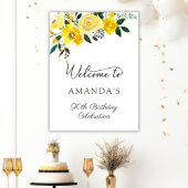 Yellow Rose Flowers 90e verjaardag Welkom Poster
