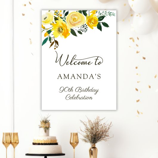 Yellow Rose Flowers 90e verjaardag Welkom Poster