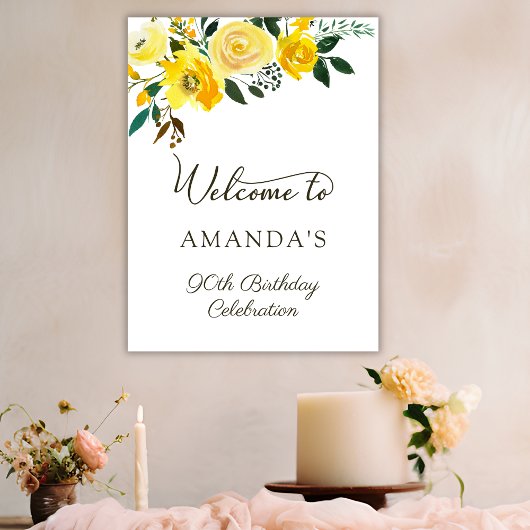 Yellow Rose Flowers 90e verjaardag Welkom Poster