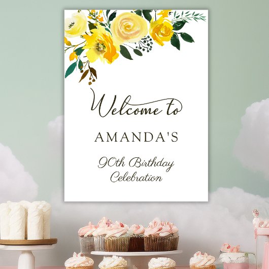 Yellow Rose Flowers 90e verjaardag Welkom Poster
