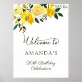 Yellow Rose Flowers 90e verjaardag Welkom Poster (Voorkant)