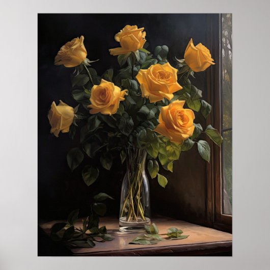 Yellow Rose Flowers Art Print Poster (Voorkant)