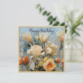 Yellow Rose Flowers  Bloemen Happy Birthday Kaart (Staand voorkant)