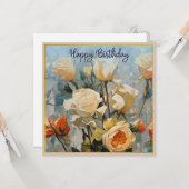 Yellow Rose Flowers  Bloemen Happy Birthday Kaart (Voorkant / Achterkant in situ)