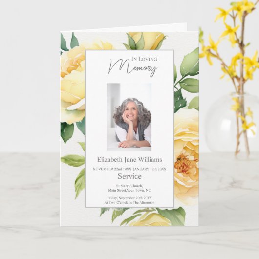 Yellow Rose Funeral Order of Service Foto Kaart (Gele Bloem)