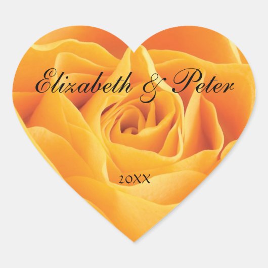 Yellow Rose gepersonaliseerde hart bruiloft Sticke Hart Sticker (Voorkant)