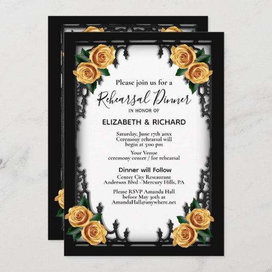 Yellow Rose Gothic repetitie diner wit Kaart (Voorkant / Achterkant)