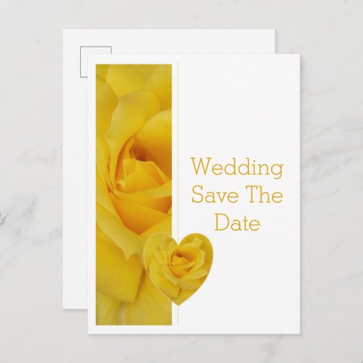 Yellow Rose Heart Design Wedding Bewaar de datum Aankondigingskaart (Voorkant / Achterkant)