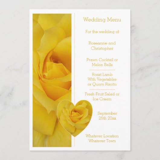 Yellow Rose Heart Design Wedding Menu (Voorkant)