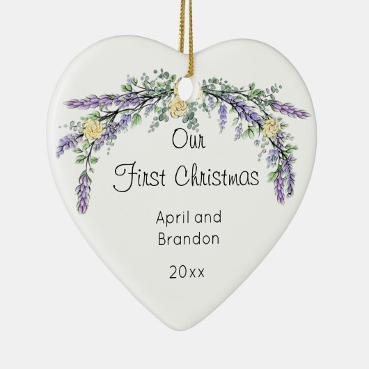 Yellow Rose Lavender Eucalyptus | Kerstmis Keramisch Ornament (Rechts)