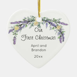 Yellow Rose Lavender Eucalyptus | Kerstmis Keramisch Ornament