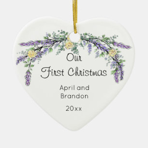 Yellow Rose Lavender Eucalyptus   Kerstmis Keramisch Ornament