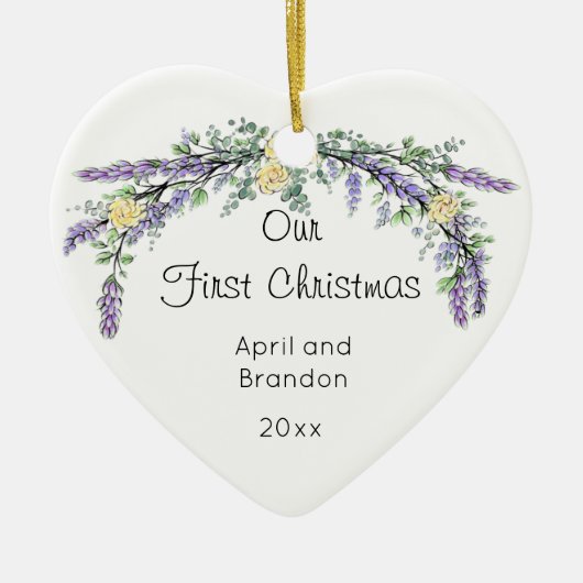 Yellow Rose Lavender Eucalyptus | Kerstmis Keramisch Ornament (Voorkant)