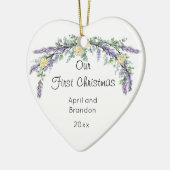 Yellow Rose Lavender Eucalyptus | Kerstmis Keramisch Ornament (Links)