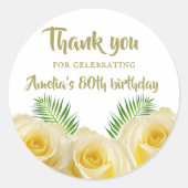 Yellow Rose Leaves Floral Verjaardag Dank u Ronde Sticker (Voorkant)