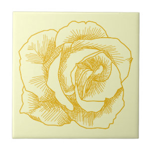 Yellow Rose Line Drawing Tegeltje