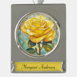 Yellow Rose Memorial  Verzilverd Banner Ornament