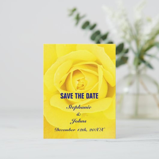 Yellow Rose Navy Blue Schattige Unique Save the Da Briefkaart (Staand voorkant)