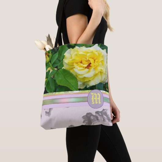 Yellow Rose Paars Marble Monogram CANVAS TAS (Dichtbij)